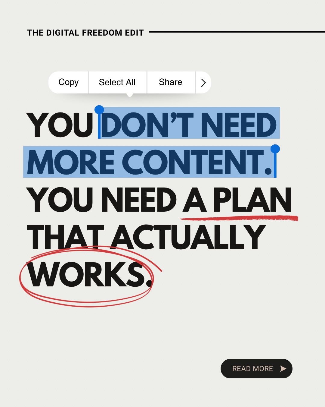 Text-selection UI metaphor edits the headline
