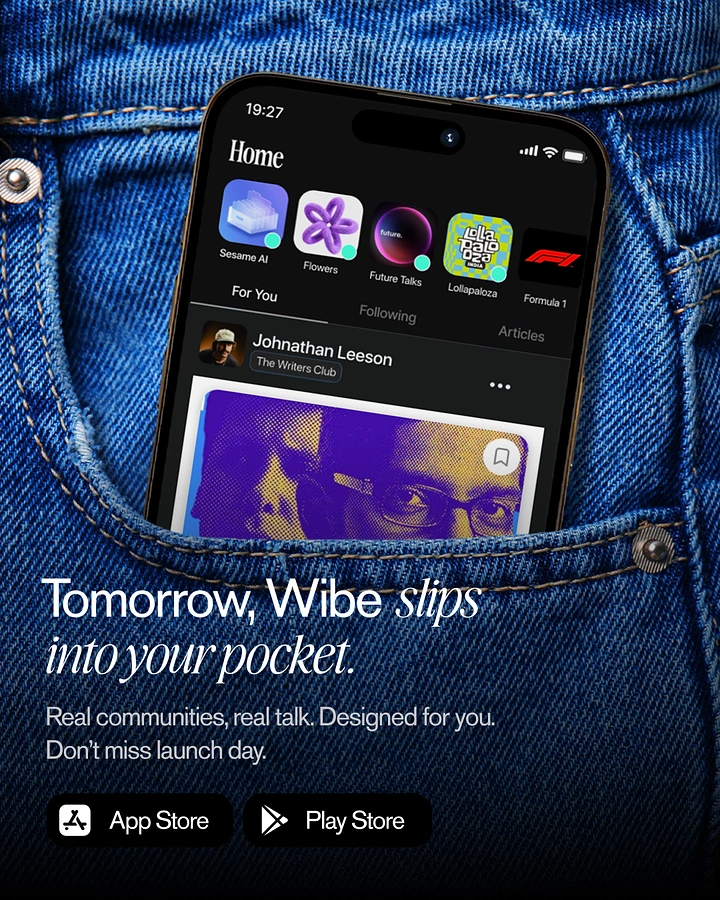 IT & Software creative ad: Phone showing a social app UI tucked in a denim jeans pocket