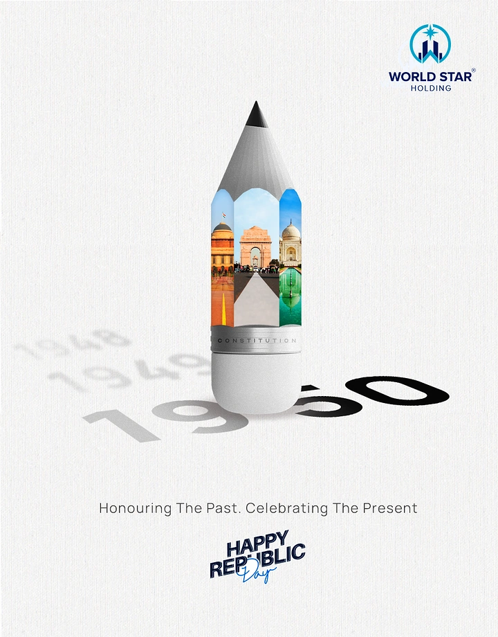 Republic Day creative ad: Pencil made of Indian monuments writing the year 1950