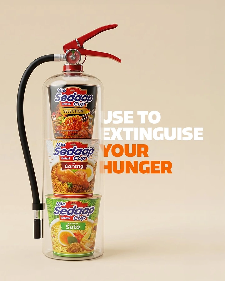 Korean Restaurants creative ad: Fire extinguisher hunger visual pun