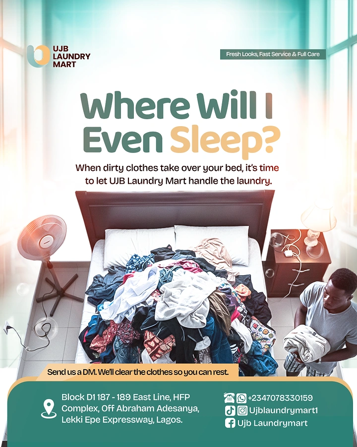 Laundry & Dry Cleaning creative ad: Clothes-buried bed, 'Where will I sleep'