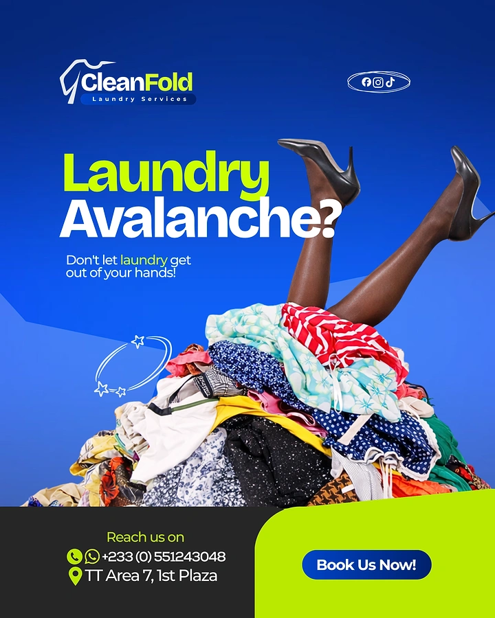 Laundry & Dry Cleaning creative ad: Legs buried in laundry 'avalanche' pun