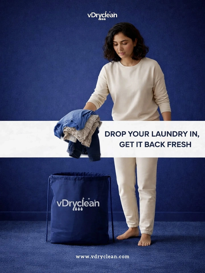 Laundry & Dry Cleaning creative ad: Woman emerging from laundry bag banner