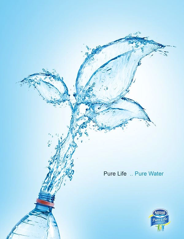 Packaged Drinking Water creative ad: Water splash creates a symbolic figure