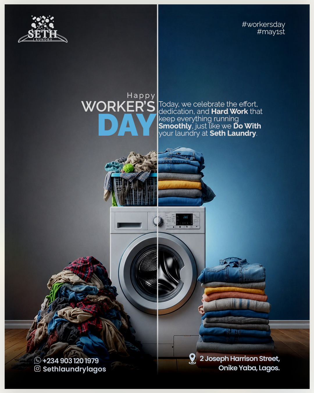 Instagram post: Worker's Day split messy/folded machine