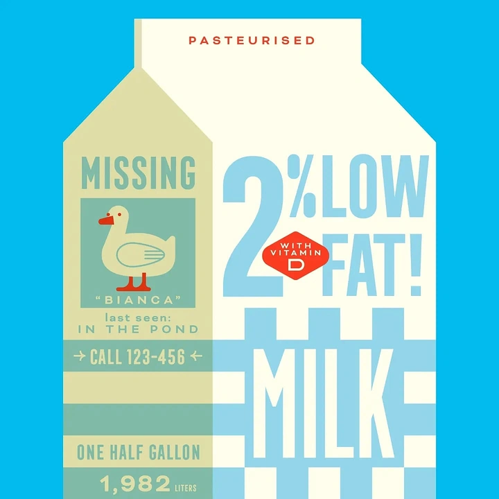 Dairy Brands creative ad: Retro carton with missing-duck notice
