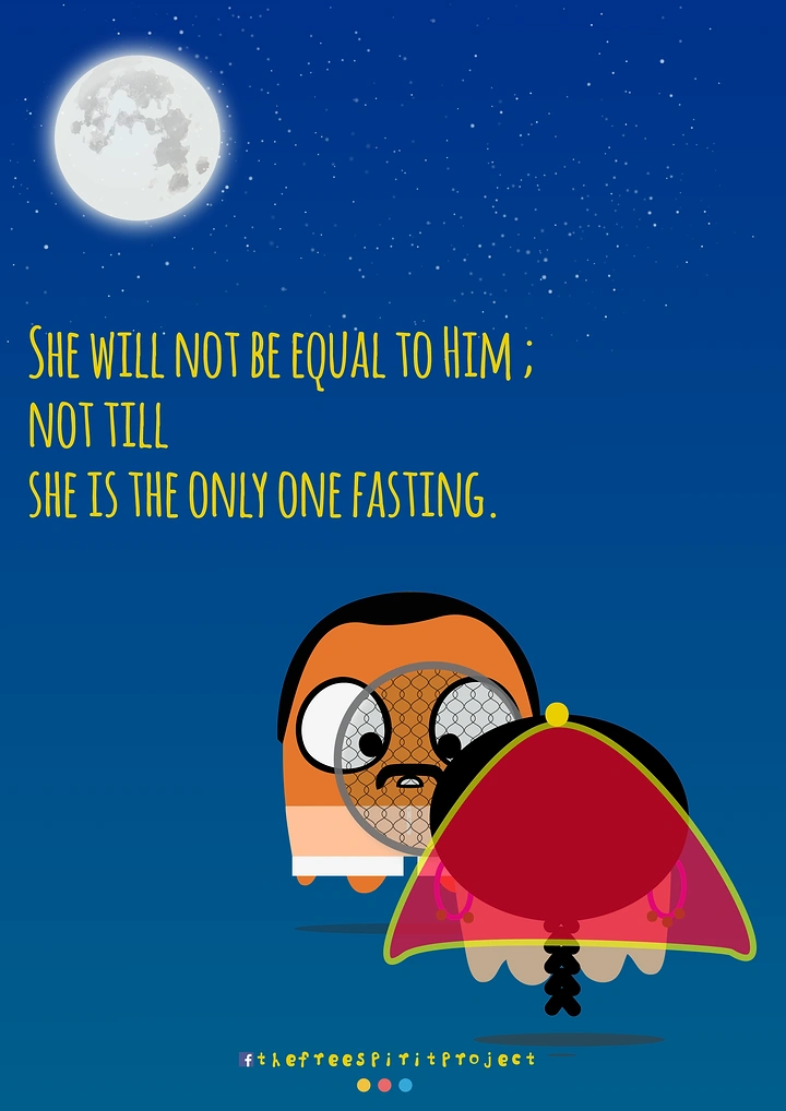 Karwa Chauth creative ad: Witty fasting-equality copy, cartoon couple