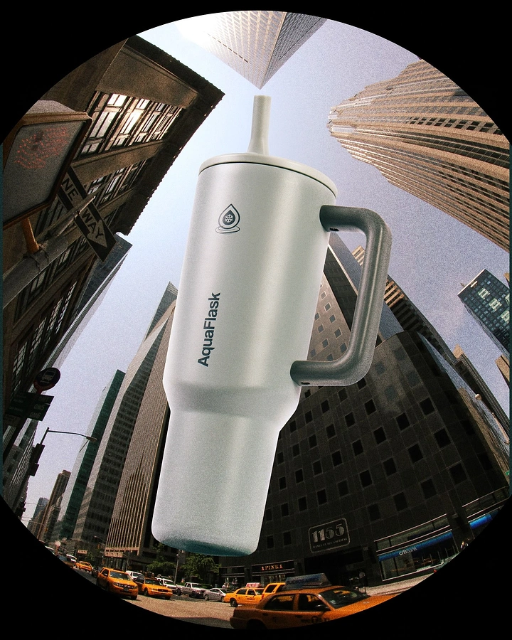 Tumblers, Flasks & Drinkware creative ad: Unexpected architectural product perspective