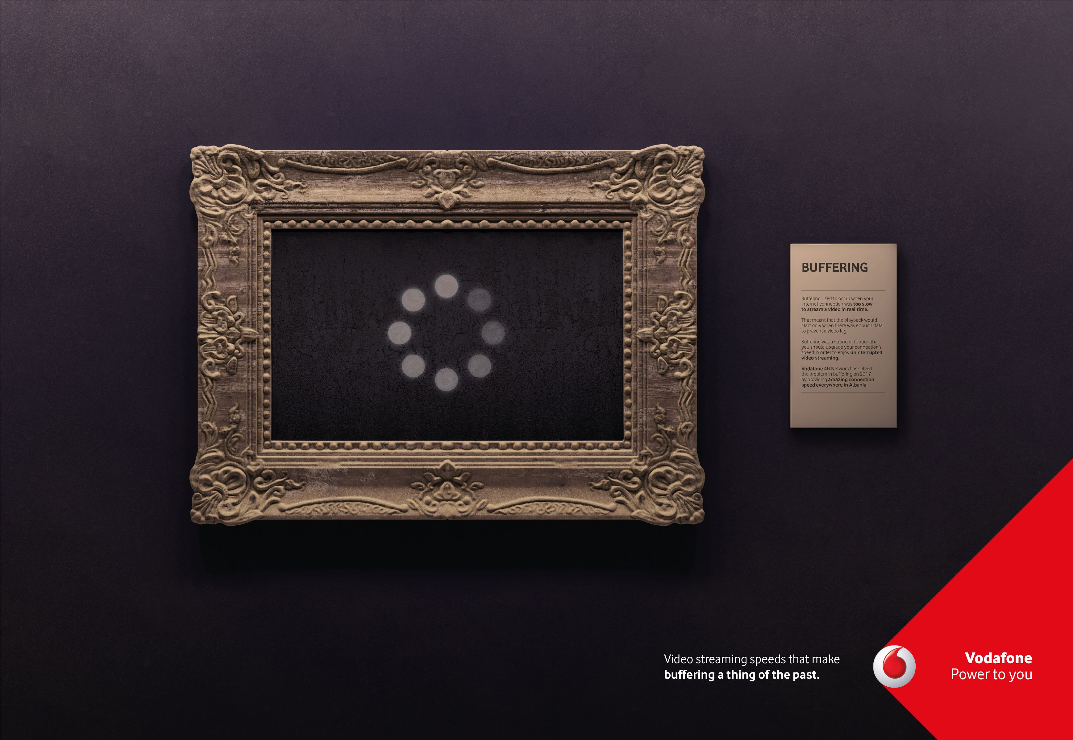 Banner: Buffering spinner displayed as a museum artwork in an ornate frame