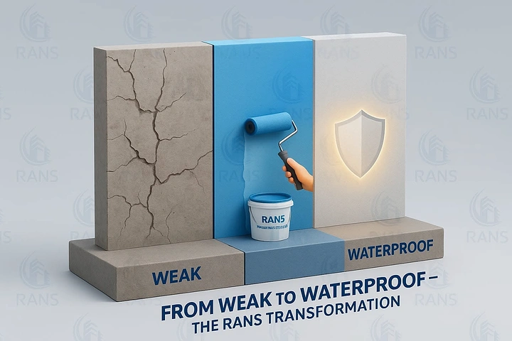 Waterproofing creative ad: Weak-to-waterproof transformation metaphor