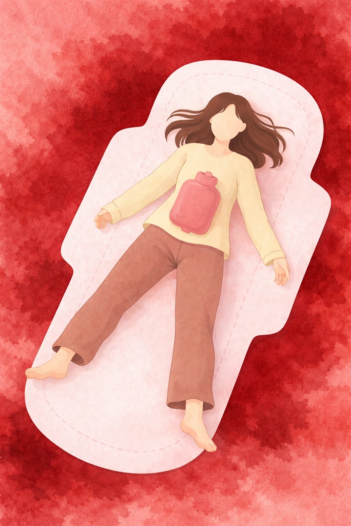 Period Care & Feminine Hygiene creative ad: Woman rests on oversized pad