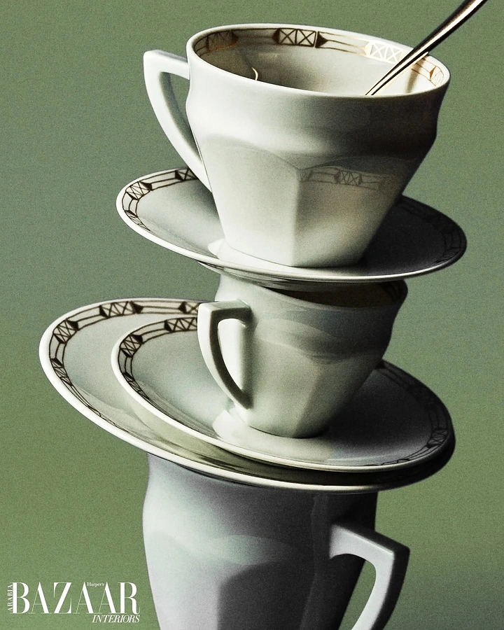 Tableware & Crockery creative ad: Stacked cups create striking composition
