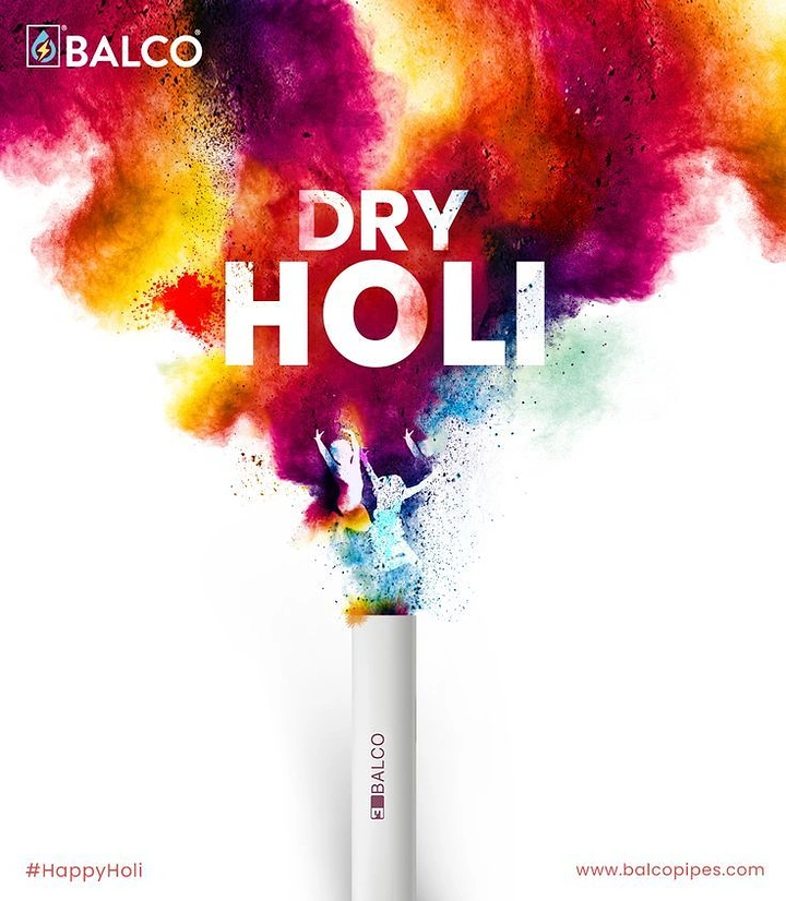 Holi creative ad: Colour powder bursting out of a white pipe