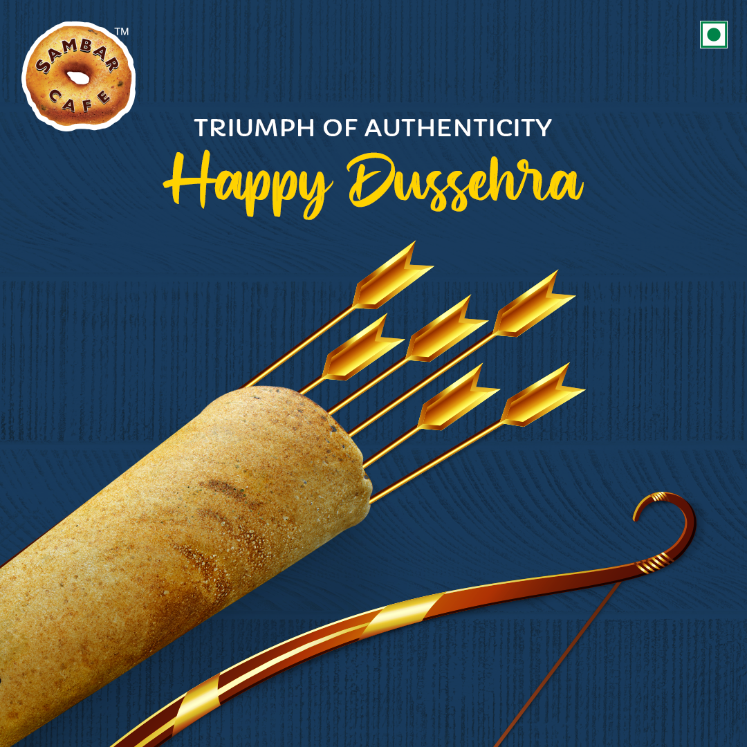 Rolled dosa as a quiver of golden arrows beside a bow