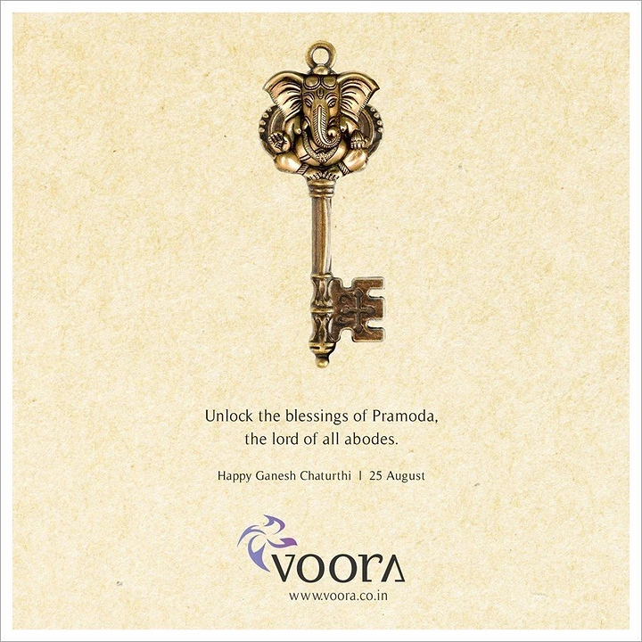 Ganesh Chaturthi creative ad: Antique brass key with a Ganesha-shaped bow