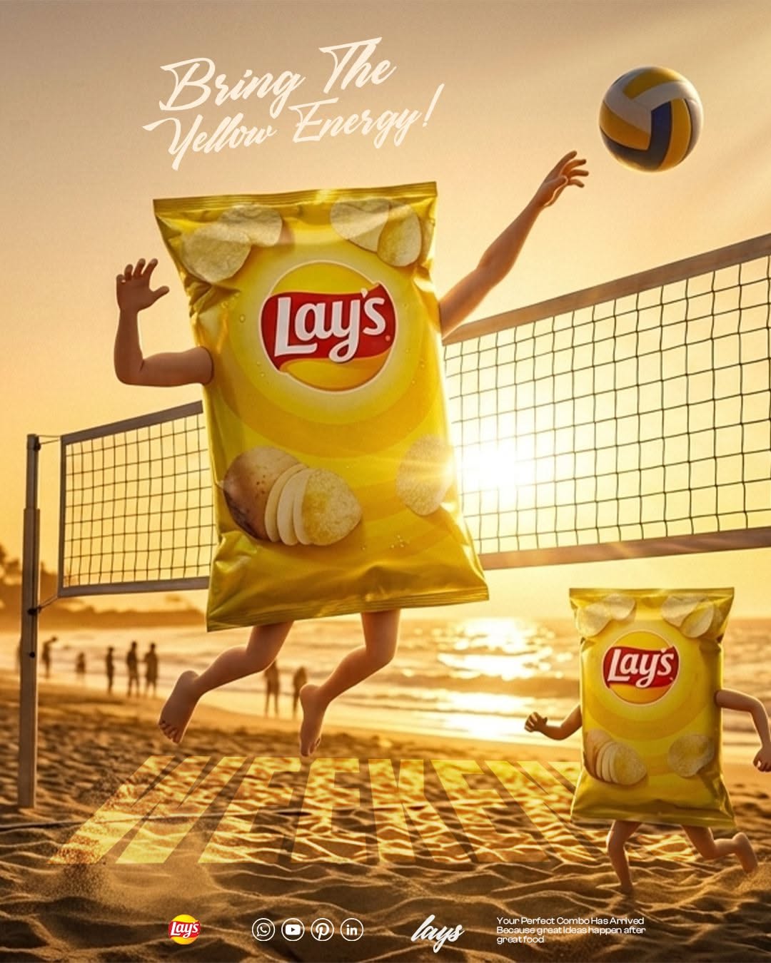 Instagram post: Lay's packs playing beach volleyball