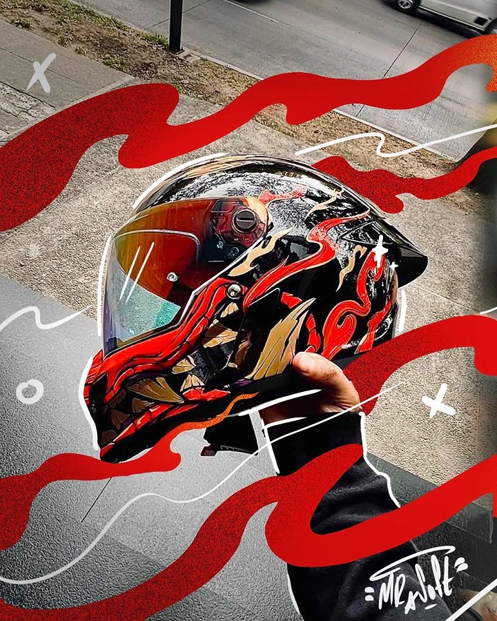 Helmets & Riding Gear creative ad: Dynamic ribbons turn helmet into motion