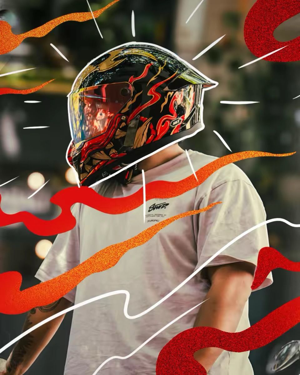 Instagram post: Dynamic ribbons turn helmet into motion, slide 2