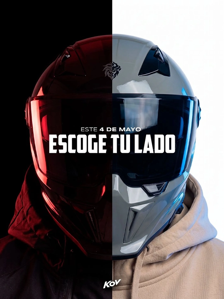 Helmets & Riding Gear creative ad: Split helmet creates choose-your-side concept