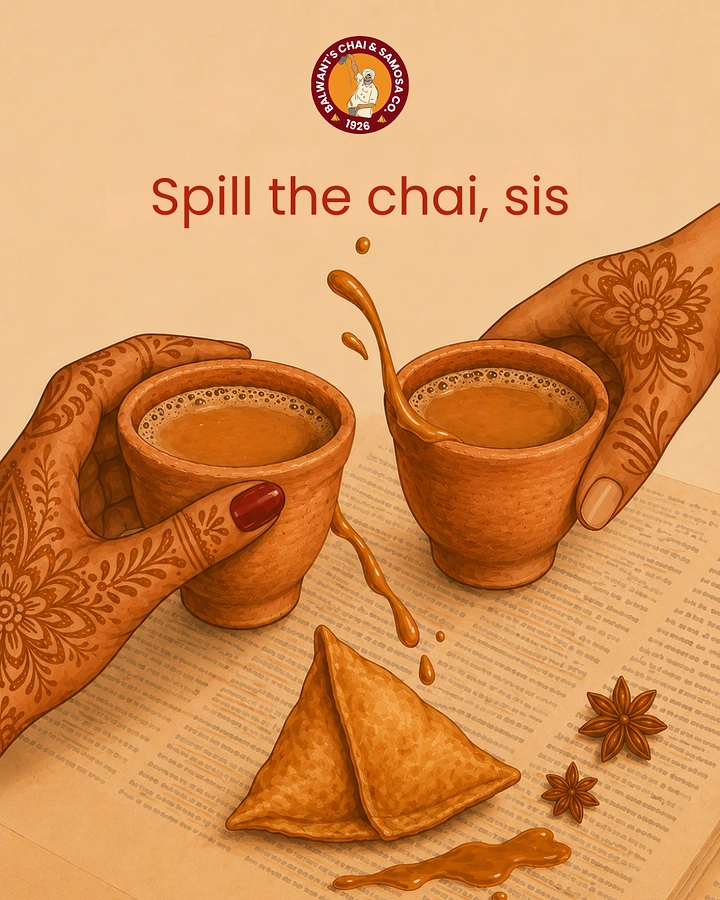 Tea & Chai Brands creative ad: 'Spill the chai, sis' illustrated pun