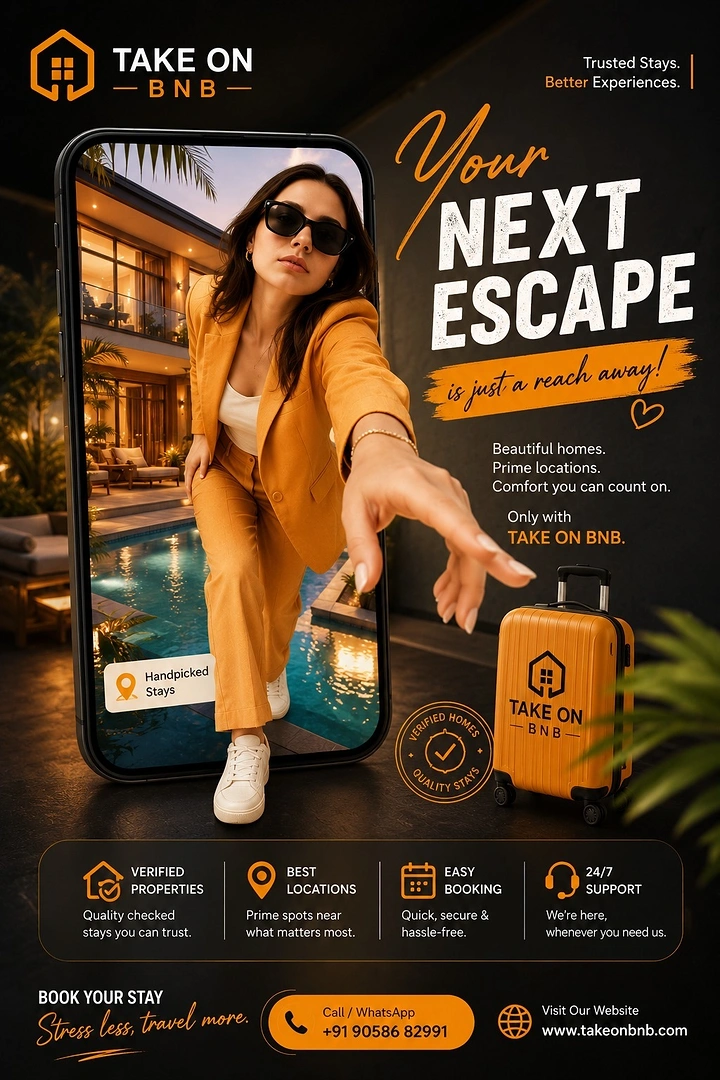 Vacation Rentals & Holiday Homes creative ad: Phone frames the next escape