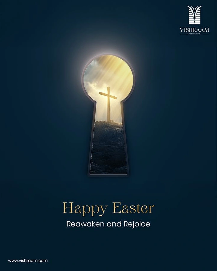 Easter creative ad: Keyhole revealing a sunlit cross on a hill