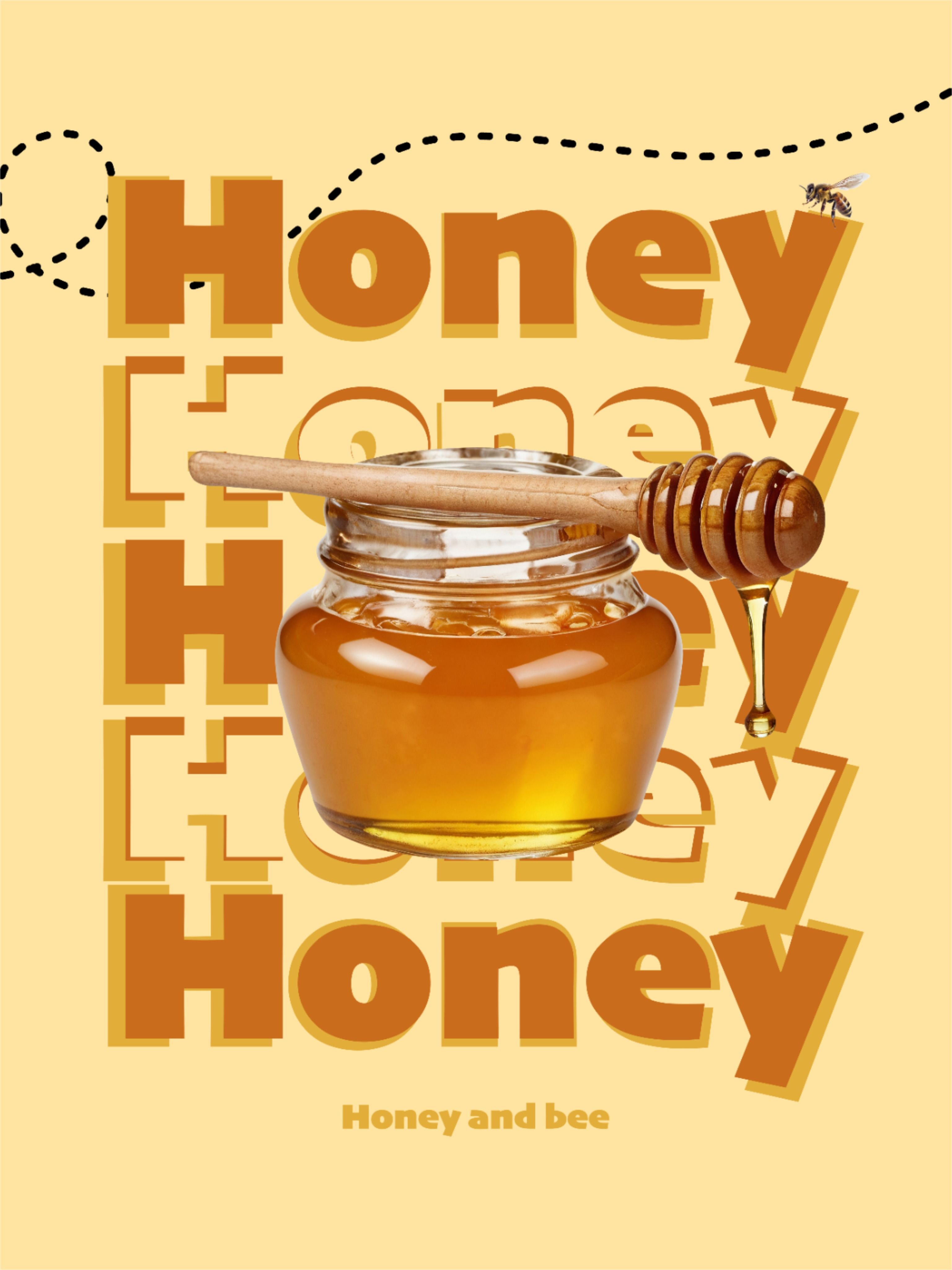 Instagram post: Repeated Honey typography frames product jar
