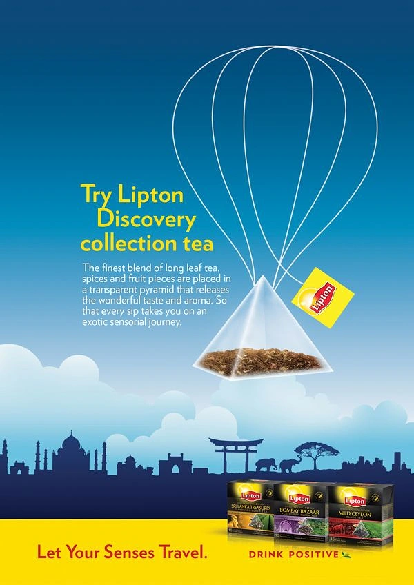 Tea & Chai Brands creative ad: Pyramid tea bag as hot-air balloon