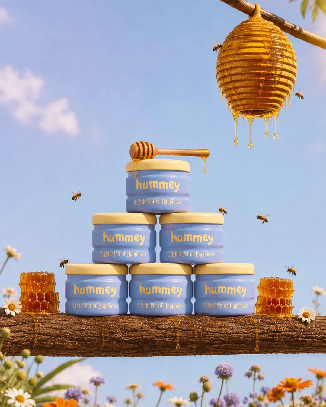 Instagram post: Stacked jars create playful hive scene