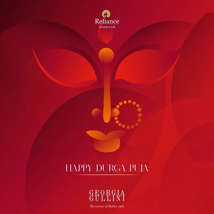 Durga Puja creative ad: Abstract vector face of Goddess Durga in reds and orange