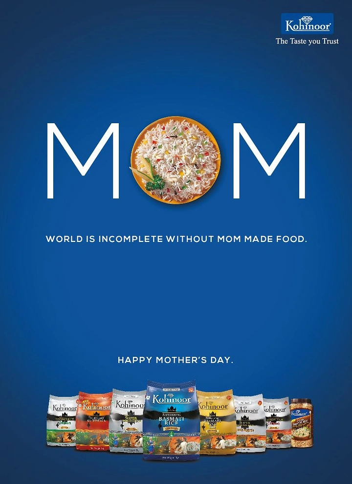 Mother's Day creative ad: Plate of vegetable rice replacing the O in MOM