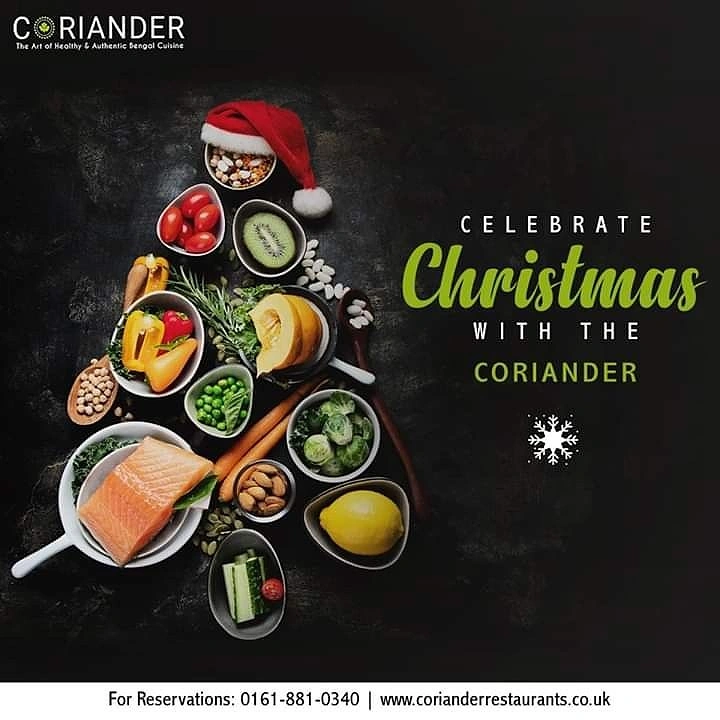 Christmas creative ad: Bowls of fresh ingredients arranged into a Christmas tree topped with a Santa hat
