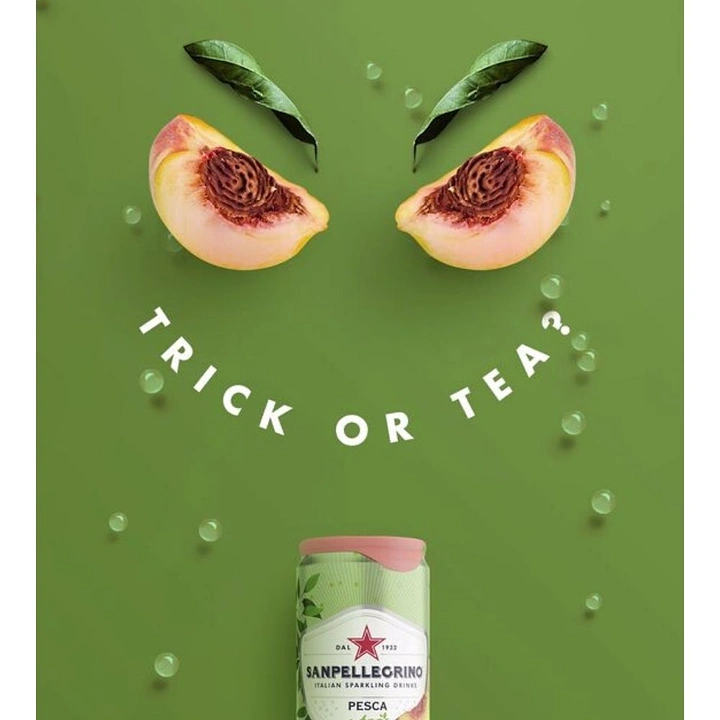 Tea & Chai Brands creative ad: Peach halves form Halloween face pun