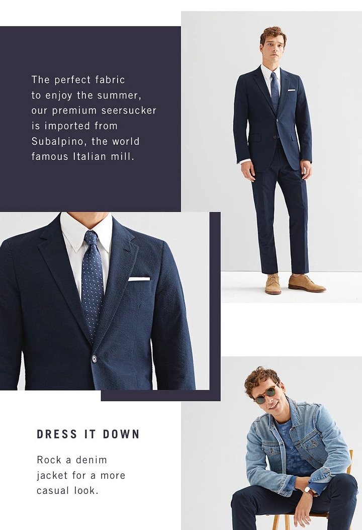 Men's Suits & Formal Wear creative ad: Dress-it-down formal-to-casual contrast
