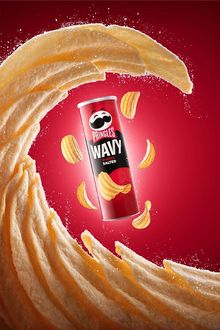 Snacks & Namkeen Brands creative ad: Giant wavy chip wave around can