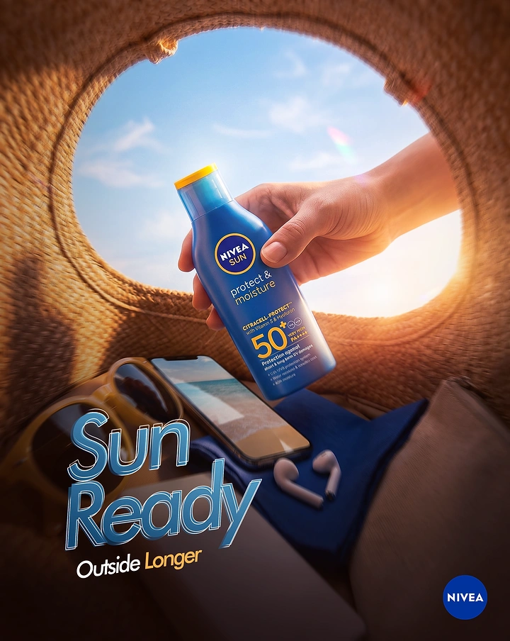 Sunscreen & Sun Care creative ad: Arch frames product against sunlight