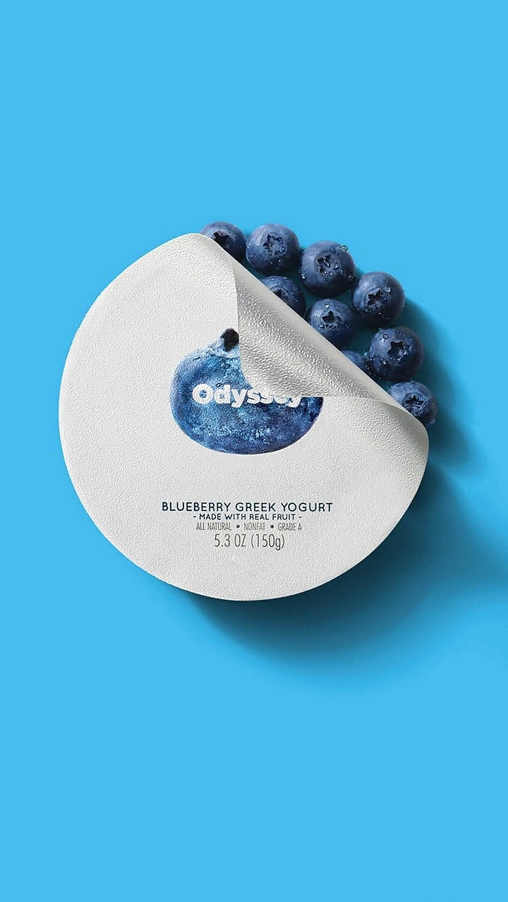 Dairy Brands creative ad: Peeling lid reveals blueberries, clean