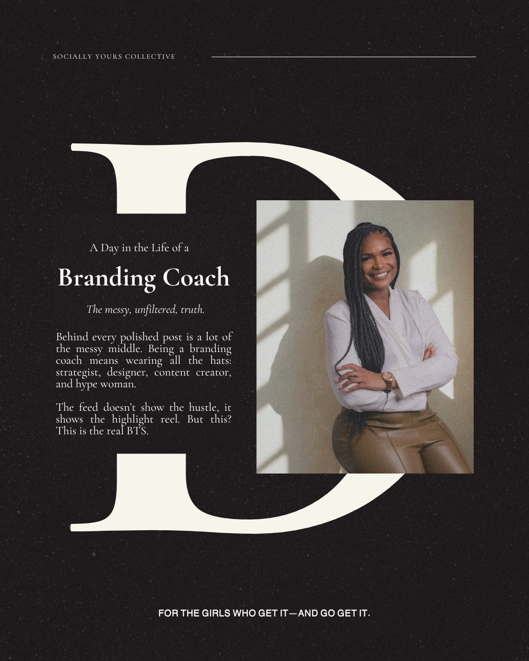 Instagram post: Editorial day-in-the-life coach concept