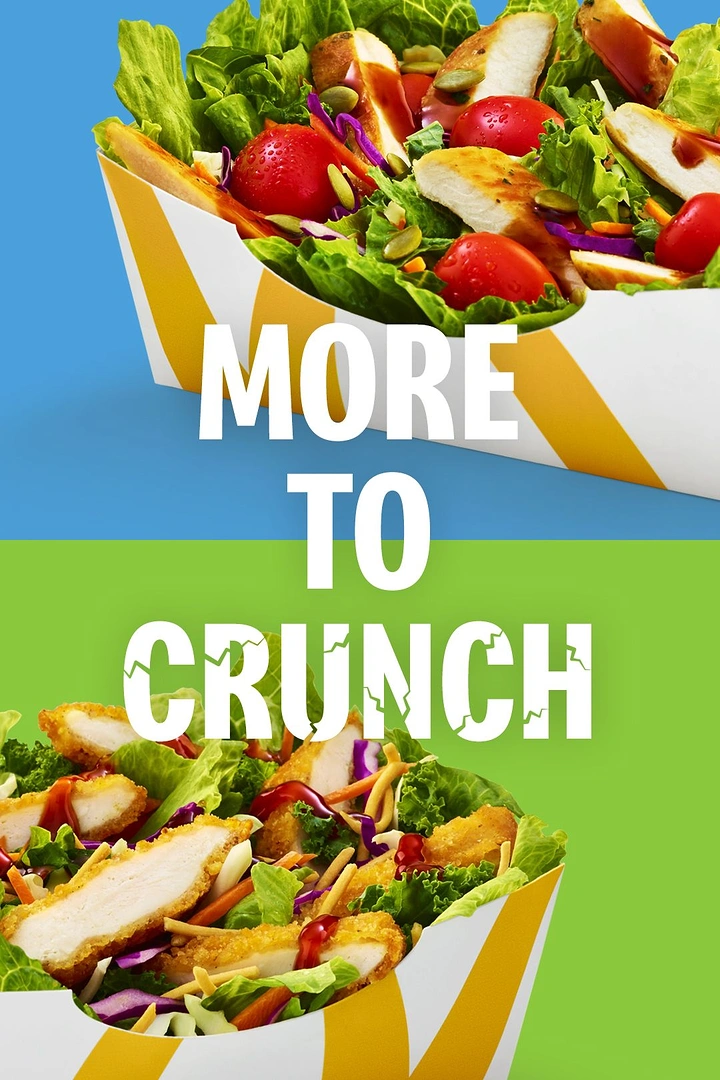 Salad Bars & Healthy Restaurants creative ad: Crunch pun paired with energetic food layout
