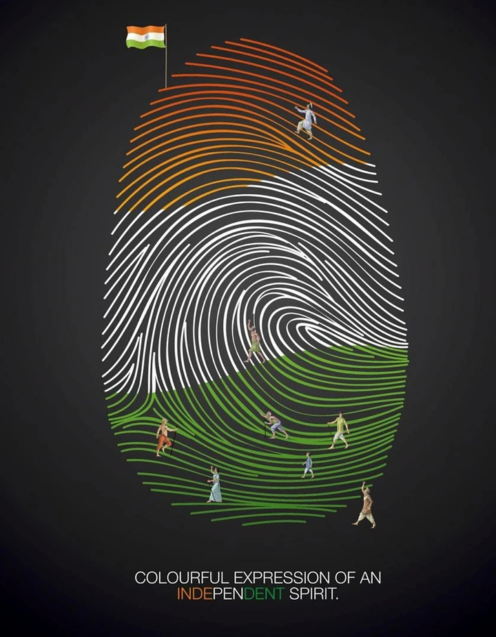 Independence Day creative ad: Tricolour fingerprint climbed by tiny marching figures
