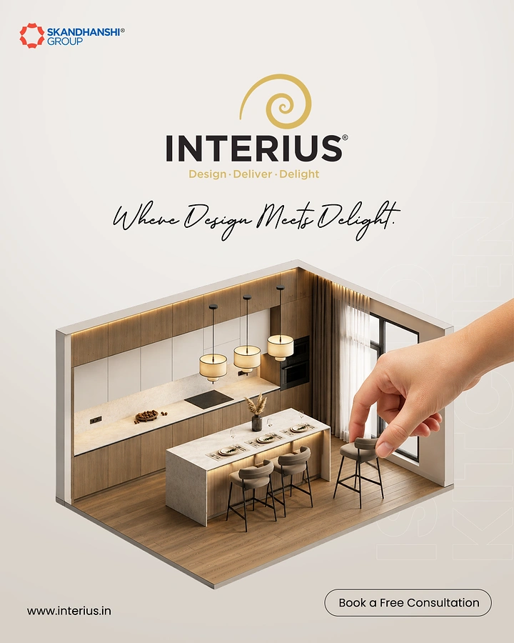 Home Renovation & Remodeling creative ad: Isometric designer kitchen viewed as a room cutaway