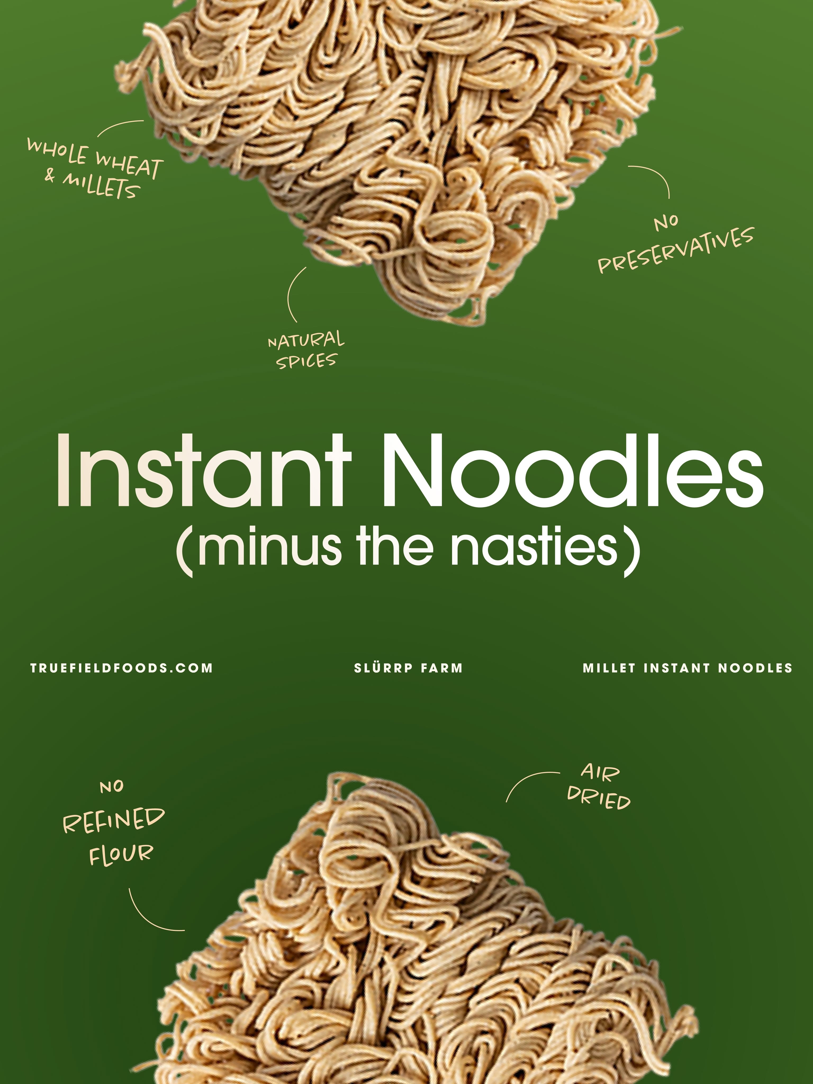 Instagram post: Annotated clean-ingredient noodle concept, slide 1