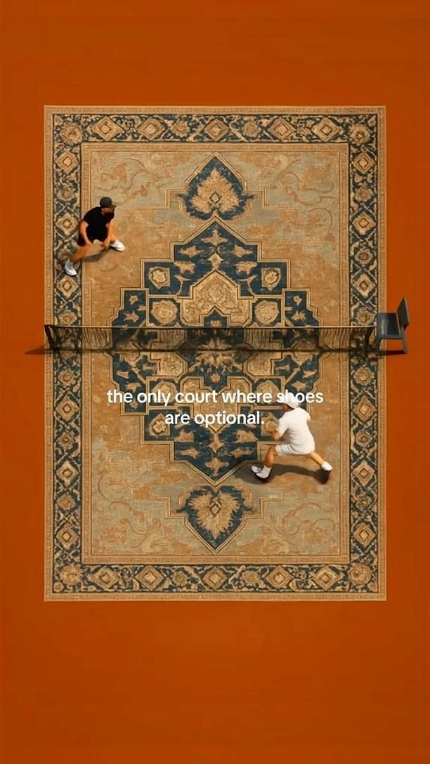 Rugs & Carpets creative ad: Rug becomes witty optional-shoes court