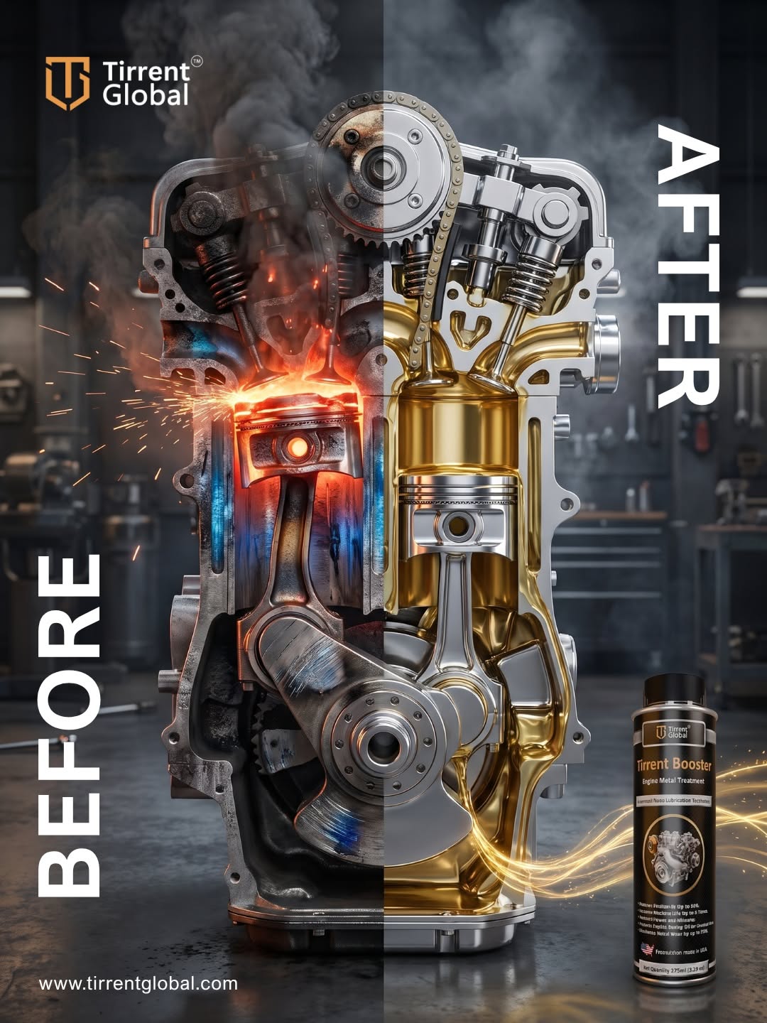 Instagram post: Engine cutaway dramatizes before-and-after protection