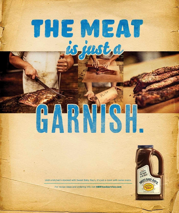 BBQ & Grill Restaurants creative ad: Witty garnish line reframes the meat