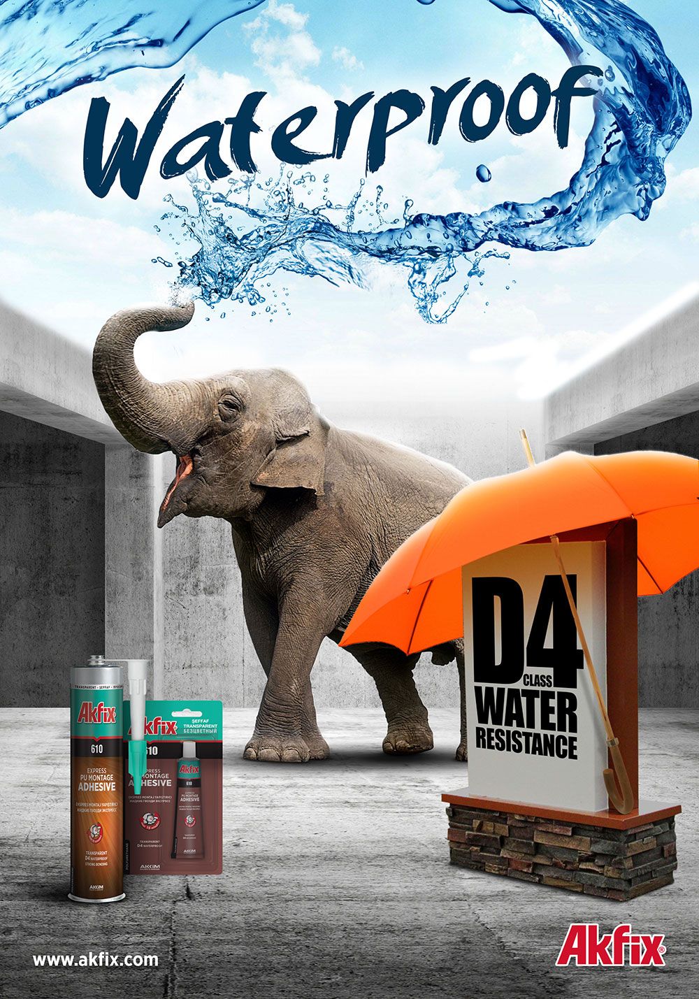 Story: Elephant and umbrella sell water resistance