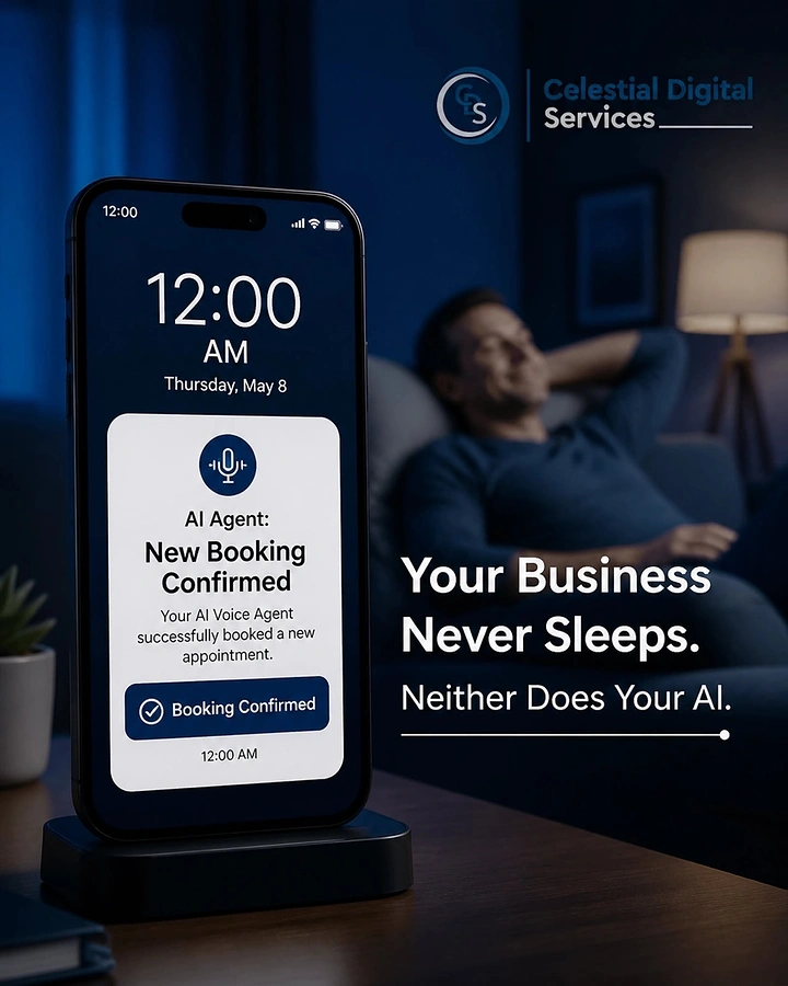 Virtual Assistant Services creative ad: Never-sleeps business booking metaphor