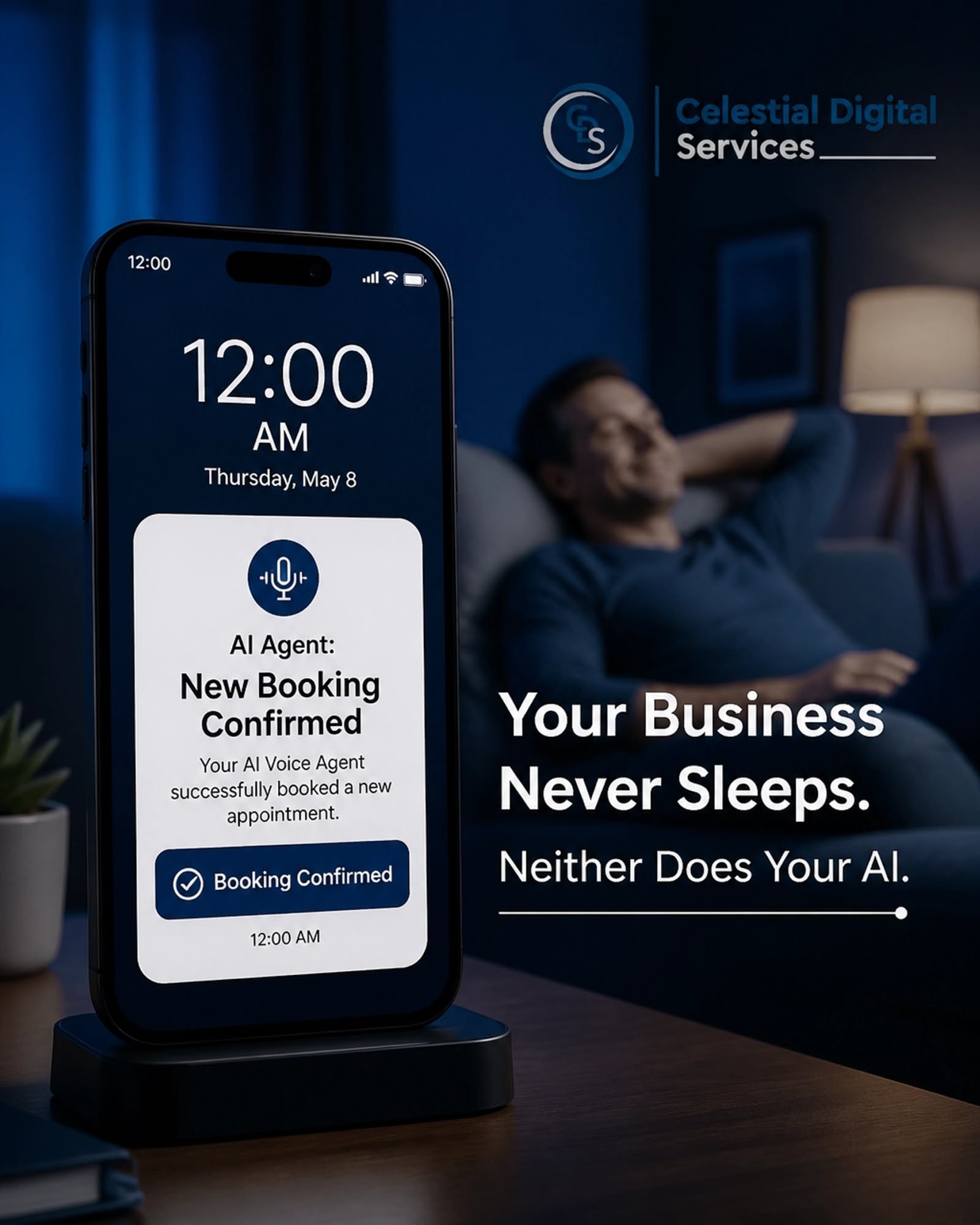 Instagram post: Never-sleeps business booking metaphor