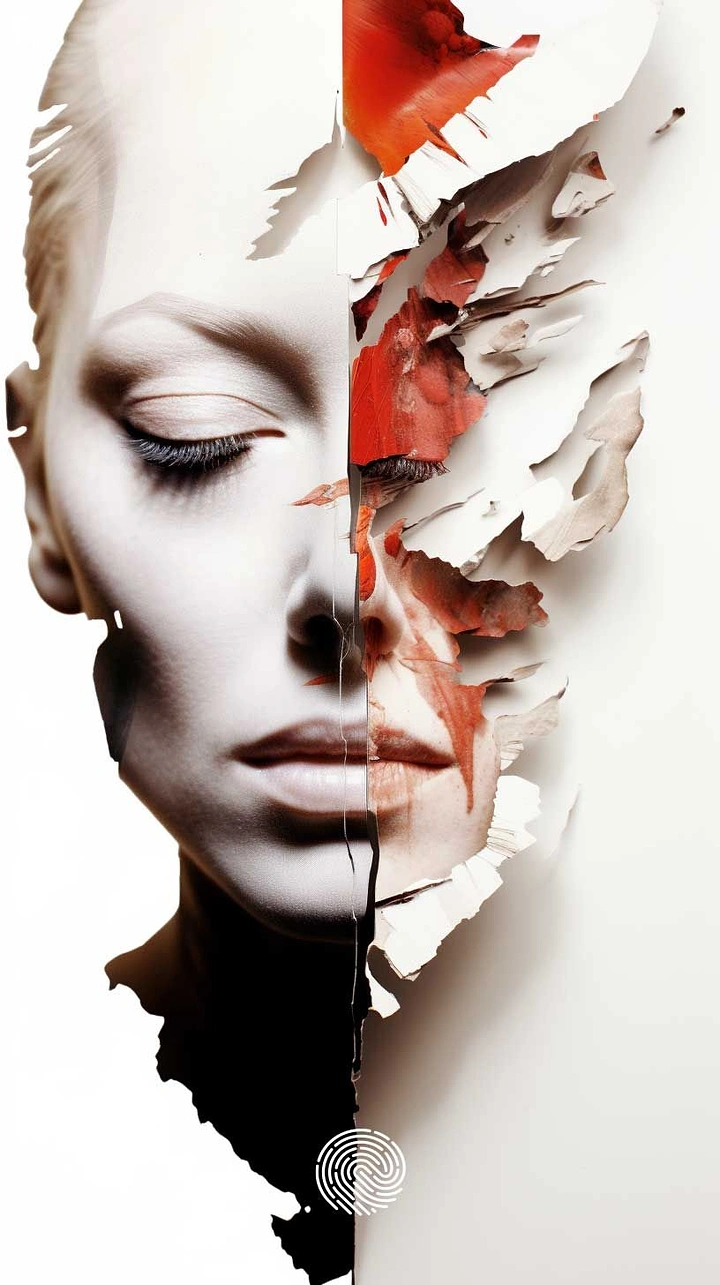 Plastic Surgery Clinics creative ad: Striking split-face transformation metaphor
