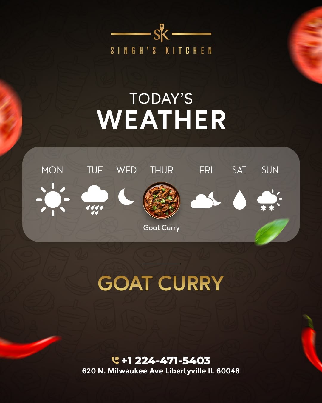Instagram post: Weather forecast with goat curry icon